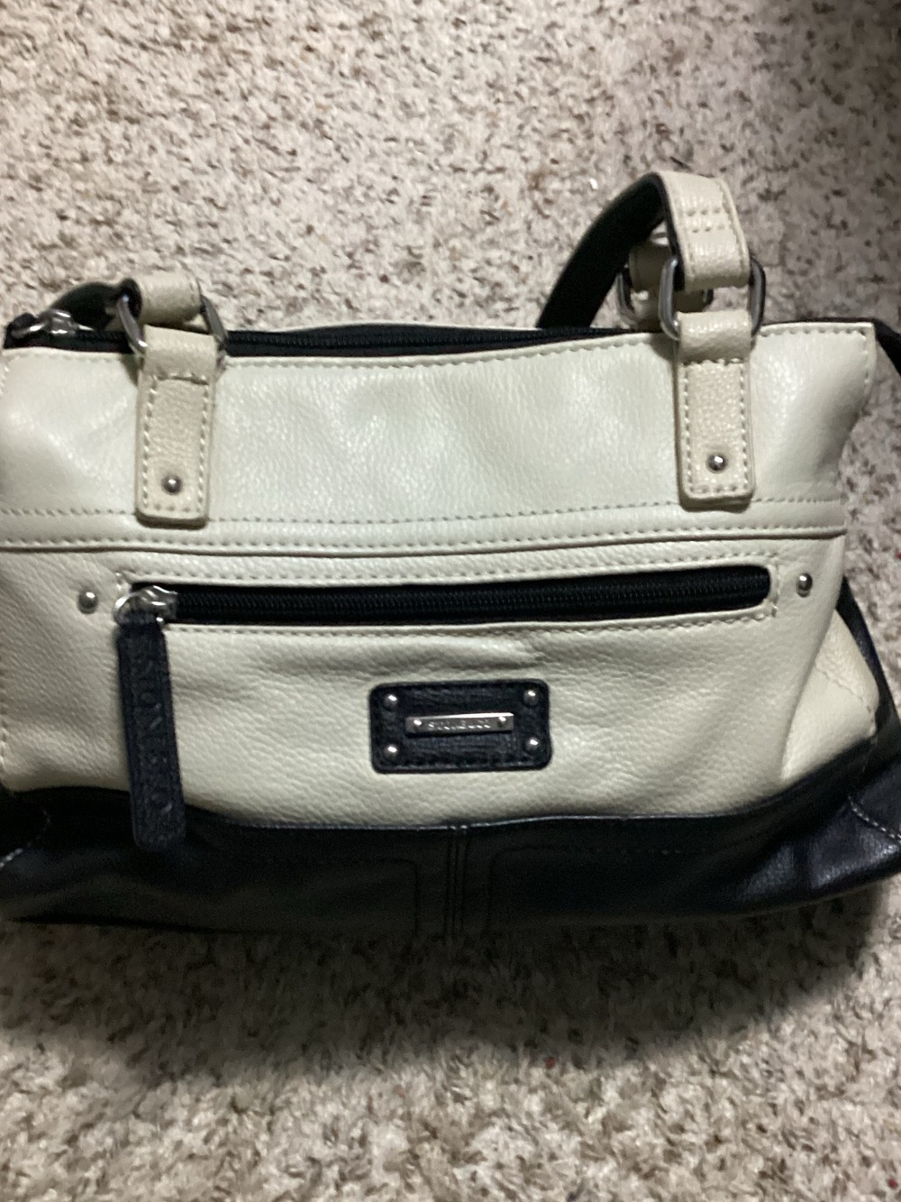 Stone & conClassic Two-Tone Shoulder Bag in Cream and Black 9 x 10.5